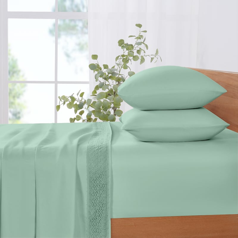 Modern Threads 4-Piece Soft Microfiber Crochet Lace Sheet Set
