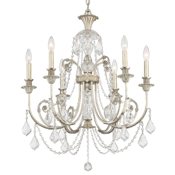 Regis 6 Light Clear Italian Crystal Silver Chandelier - 26'' W x 30.25'' H. Opens flyout.