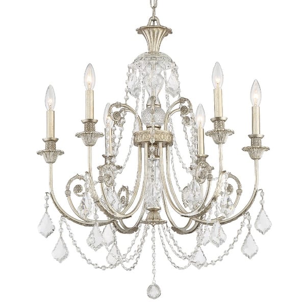 slide 1 of 1, Regis 6 Light Clear Italian Crystal Silver Chandelier - 26'' W x 30.25'' H 26'' W x 30.25'' H