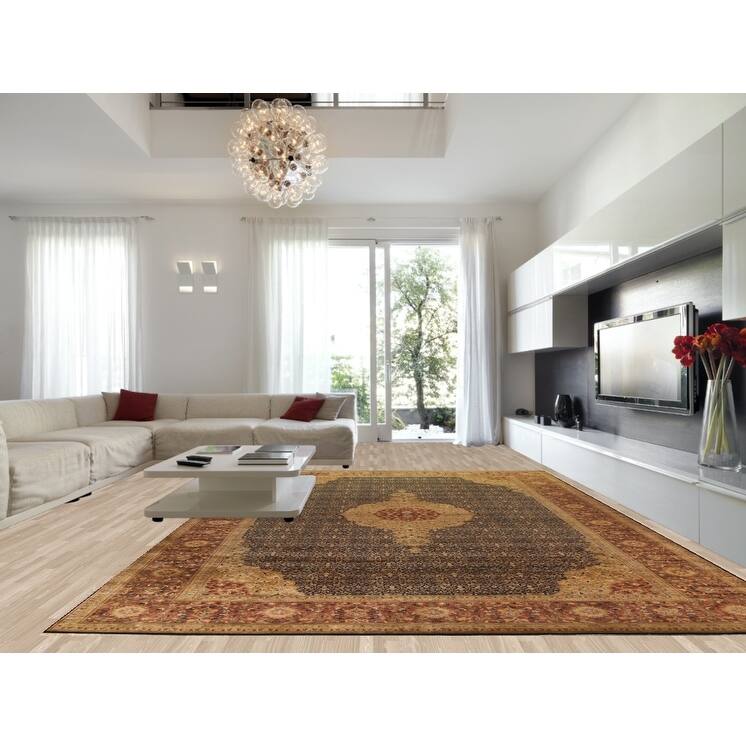 Hand Knotted Oriental 100% Wool Carpet Traditional Floral Black Kashan Area Rug - 18' 0'' X 12' 2''