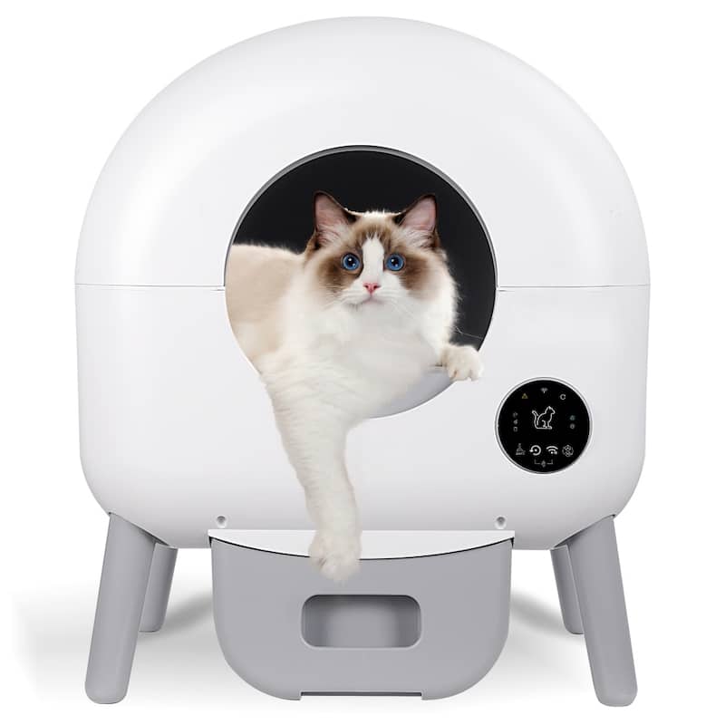 100L Self Cleaning Litter Box - 2.2lb-23lb Cat Can Use - White+gray