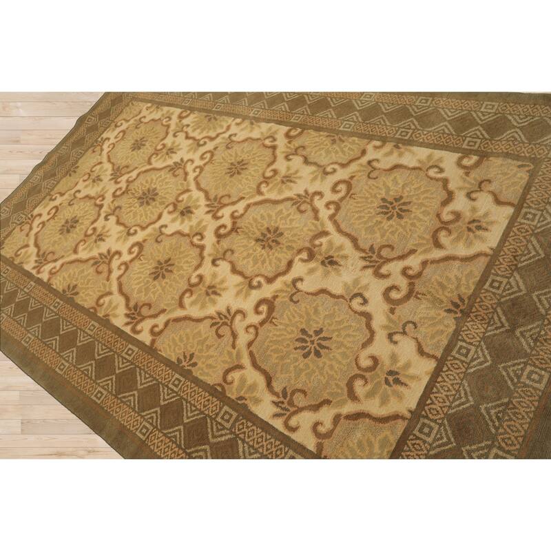 6x9 Tibetano Hand Knotted Wool & Silk Beige Tibetan Transitional Patterned Rug - 6' x 9'