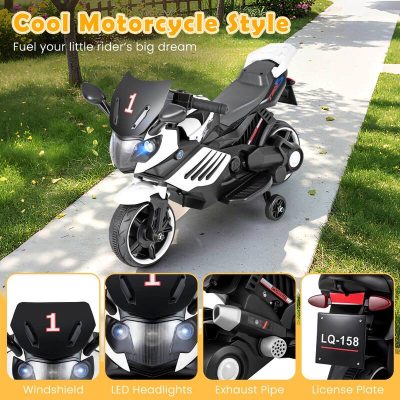 Costway 6V Kids Motorcycle with Music, Horn, Detachable Training