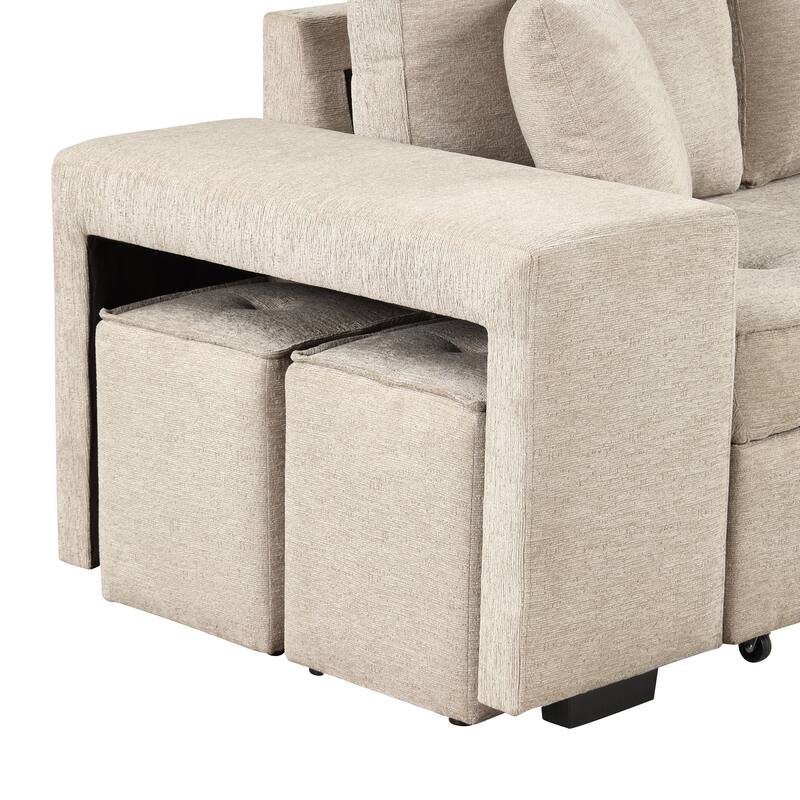 104.5" Charcoal L-Shaped 3-Seater Sofa with Pull-Out Bed