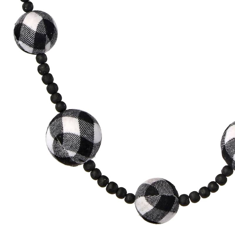 48" Country Check Ball/Wood Bead Garland Set of 2 - Black White - 48-Inch