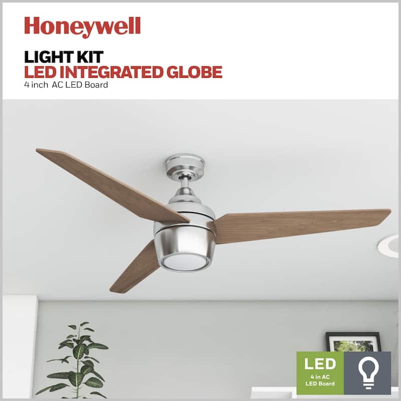 Honeywell Eamon LED Ceiling Fan with Remote, Modern, 3 Blade, Brushed Nickel - 52-inch