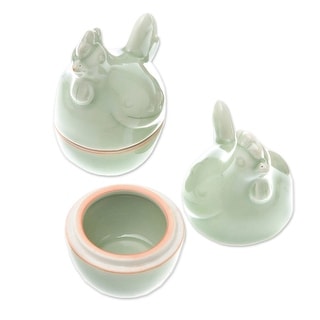 NOVICA Celadon ceramic egg cups, 'Hen Breakfast' (pair)