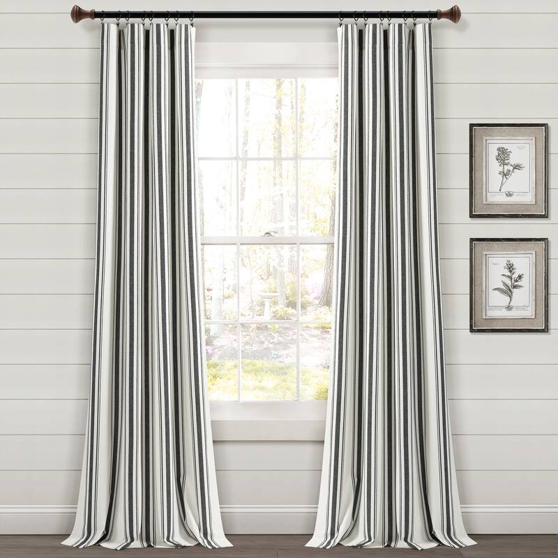 Lush Decor Farmhouse Stripe Yarn Dyed Cotton Window Curtain Panel Pair - 84" x 42" - Black