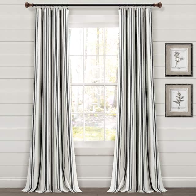 Lush Decor Farmhouse Stripe Yarn Dyed Cotton Window Curtain Panel Pair - 108" x 42" - Black