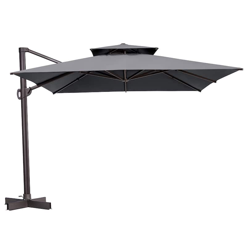 11' Patio Cantilever Offset Umbrella 360 degrees Rotation Square Double Canopy