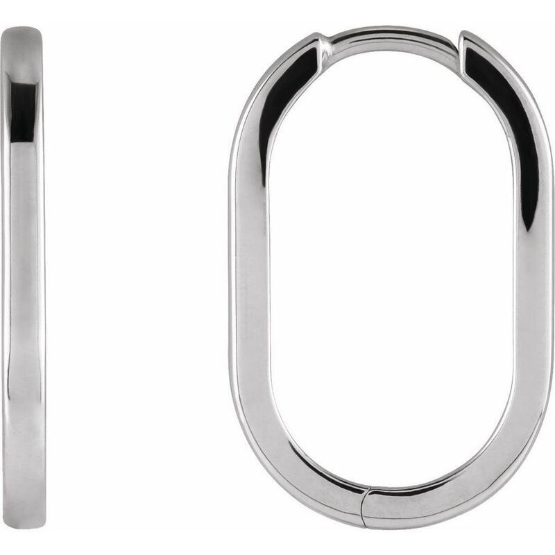 Curata 14k White Gold Polished Elongated Oval Earrings - 20x12.5mm