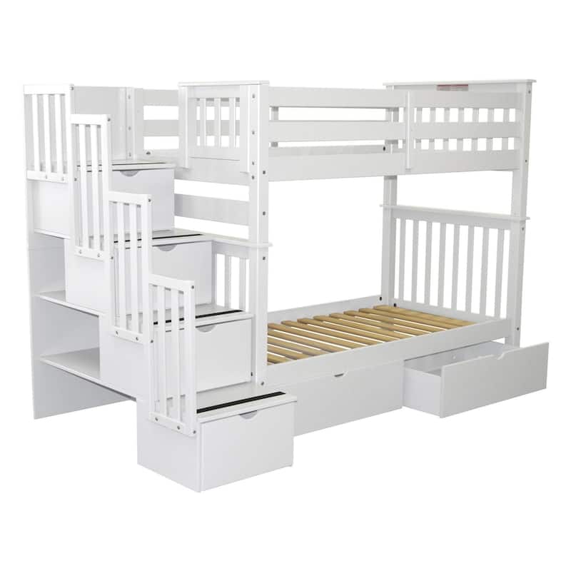 Taylor & Olive Trillium Tall Twin over Twin Stairway Bunk Bed, Drawers