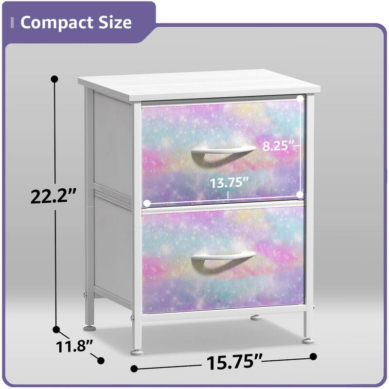 2 Drawer Bedside Nightstand End Table Bedroom Dresser, Pastel Colors