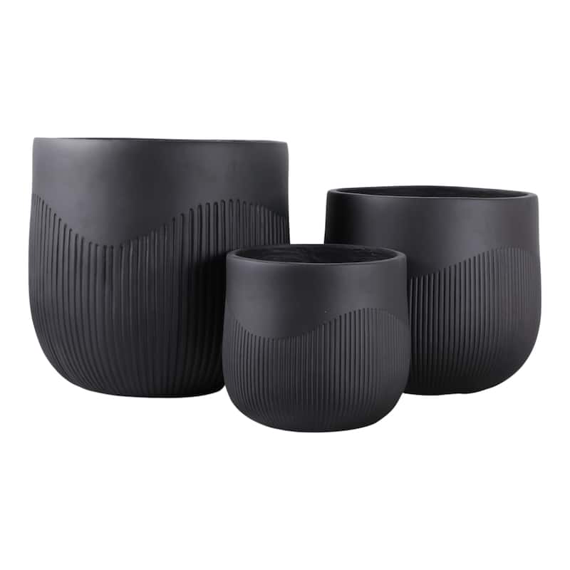 Polyresin Planter Carved Sculptural Design Minimalist Style (Set of 3)