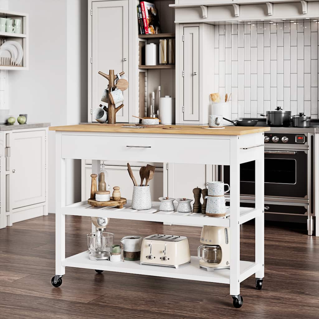 Futzca Rolling Kitchen Island Cart with Open Shelves & Wine Rack