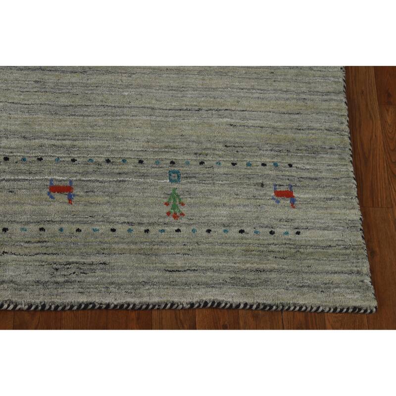 Gabbeh Indian Area Rug Handmade Striped Green Wool Carpet - 5'6" x 8'0"
