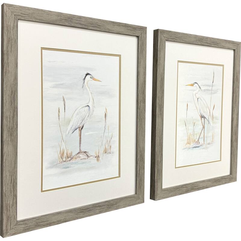 HomeRoots Set Of Two Heron Stance Brown Framed Wall Art