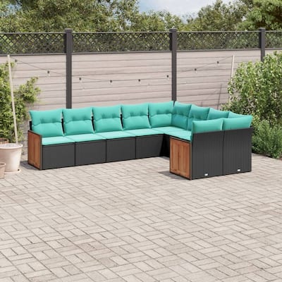 vidaXL 9 Piece Patio Sofa Set with Cushions Black Poly Rattan