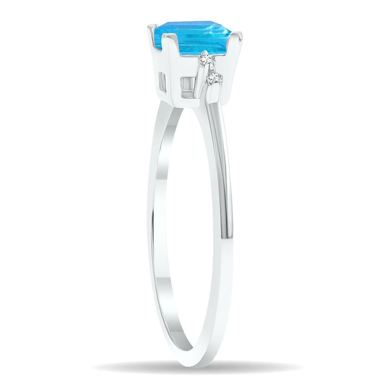 Women's Blue Topaz and Diamond Sparkle Ring in 10K White Gold