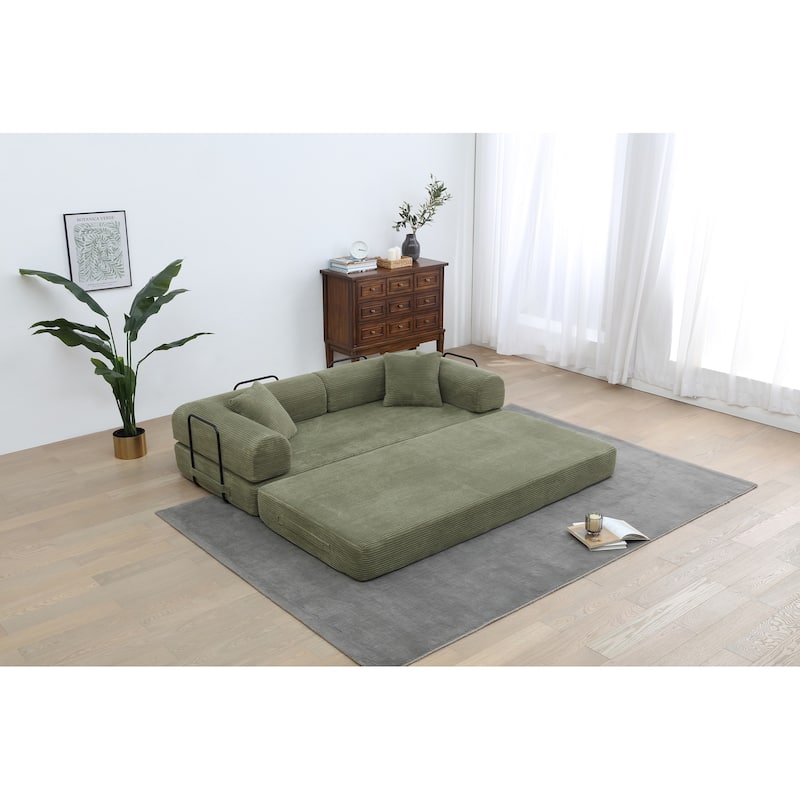 Twilight 2 - Piece Convertible Sleeper Sofa Bed, Corduroy Folding Mattress Couch with Fixed-Shape Framefor Cozy Living Spaces