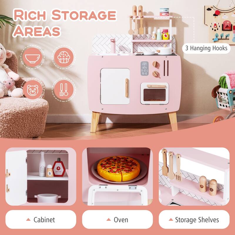 Gymax Play Kitchen w/Stoves Sink Faucet Oven Storage Cabinet Shelves