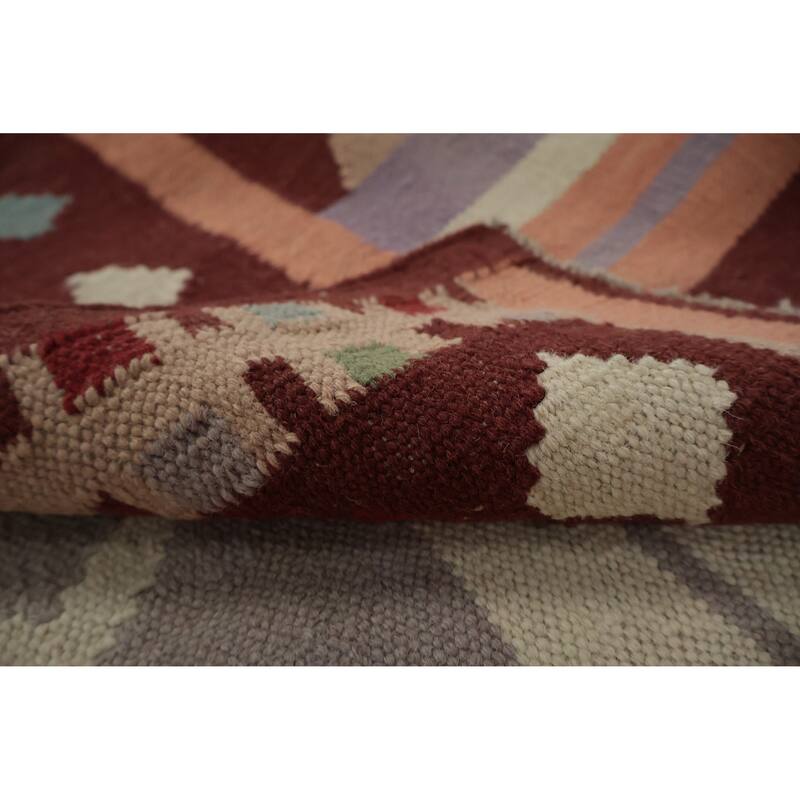 Hand Woven Oriental 100% Wool Carpet Southwestern Tribal Multi-Colored Kilim Runner Rug - 9' 10'' X 3' 4''