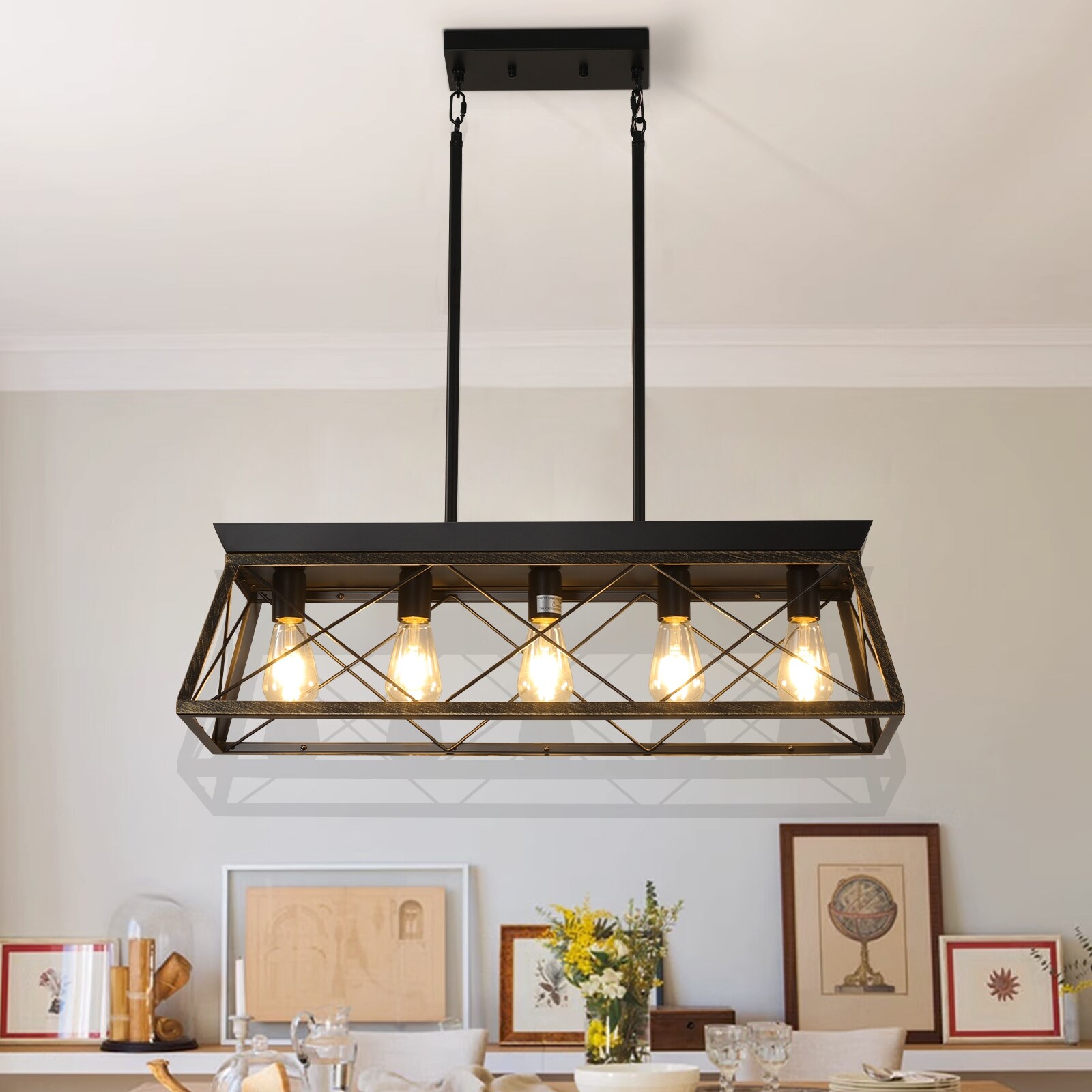 Black metal rectangle chandelier top