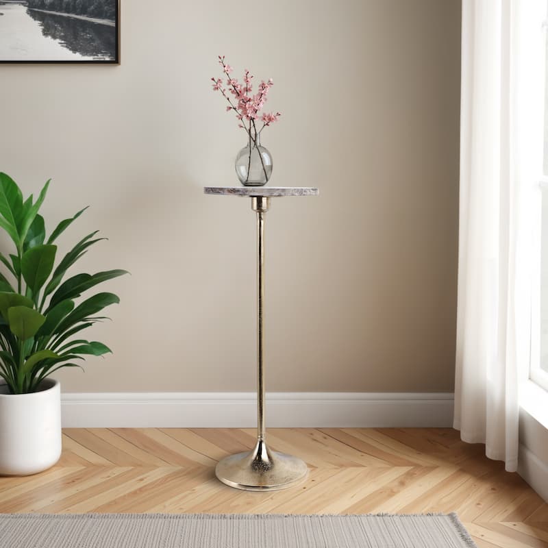 Metal Base Marble Top Modern Glam Accent Table Round Silhouette - Brown/ Gold - 10" x 10" x 27.25"
