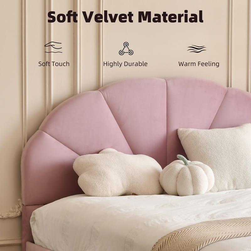 Upholstered Bed with Unique Seashell Headboard