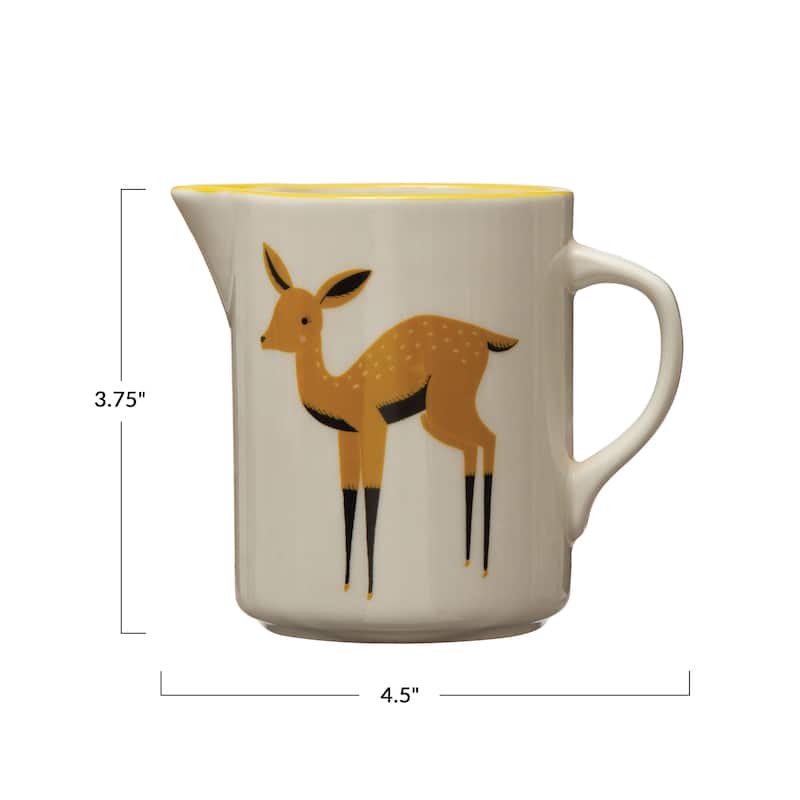 Stoneware Creamer with Painted Deer - 4.5"L x 3.0"W x 4.8"H