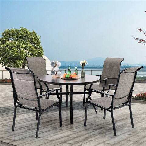 5-Piece Patio Dining Set, 4 Patio Dining Chairs Padded Textilene with 1 Round Patio Dining Metal Table