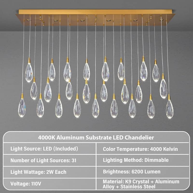 KAYLA 45in Long Crystal Chandelier 43-Lights Gold Large Spiral Staircase Chandeliers