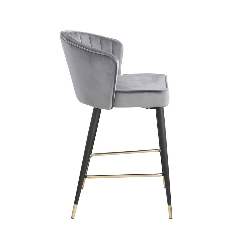 Modern Set of 2 Bar Stools with Velvet Cushioned Seat Backrest and Metal Legs for Bar Counter Dining Room Living Room and Café