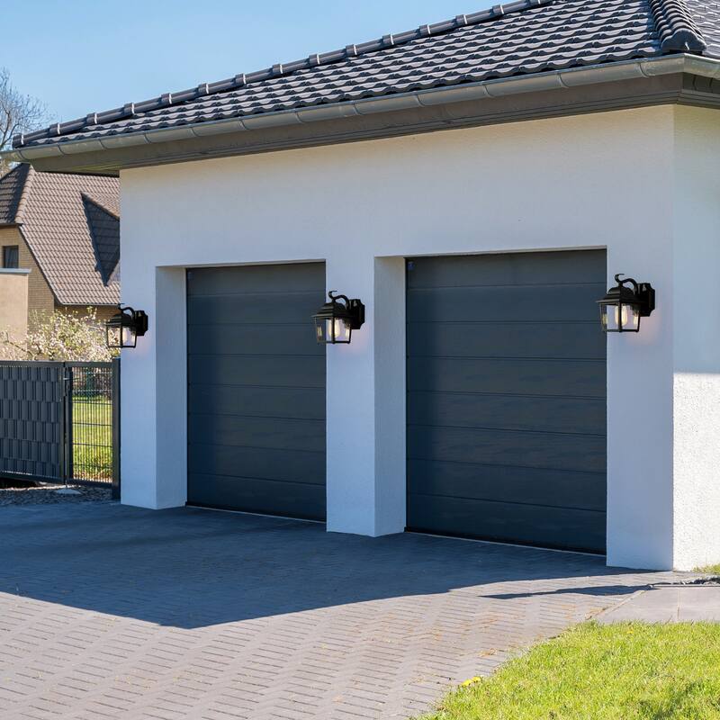 2-Pack Modern Black Lantern Indoor/Outdoor Sconce Barn Wall Light LED Patio Wall Lantern - L5.3" x H8" x E7"