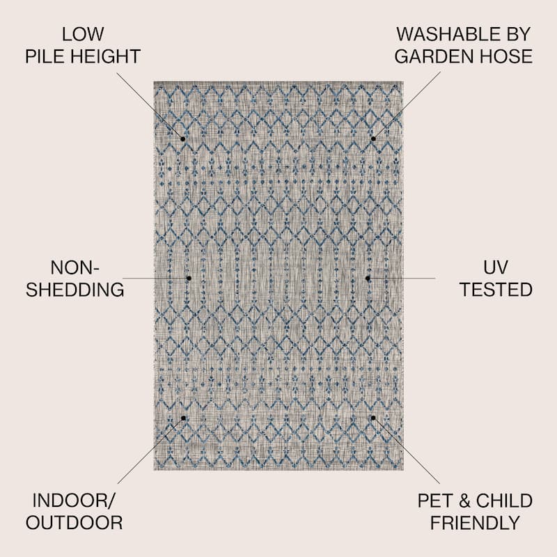 JONATHAN Y Trebol Moroccan Geometric Textured Weave Indoor/Outdoor Area Rug