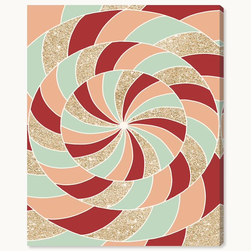 Wynwood Studio Canvas Holiday and Seasonal Christmas Candy Swirl Gold Glam Wall Art Canvas Print