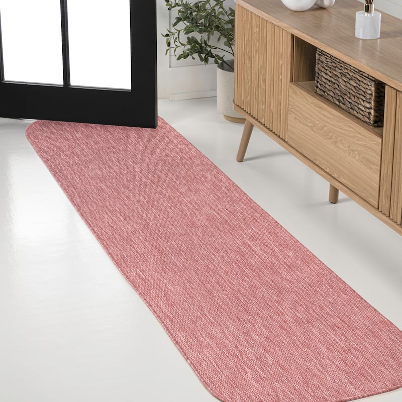 JONATHAN Y Miles Modern Minimalist Radius Corner Solid Indoor/Outdoor Shaped Area Rug - 2' X 8' - Light Rose