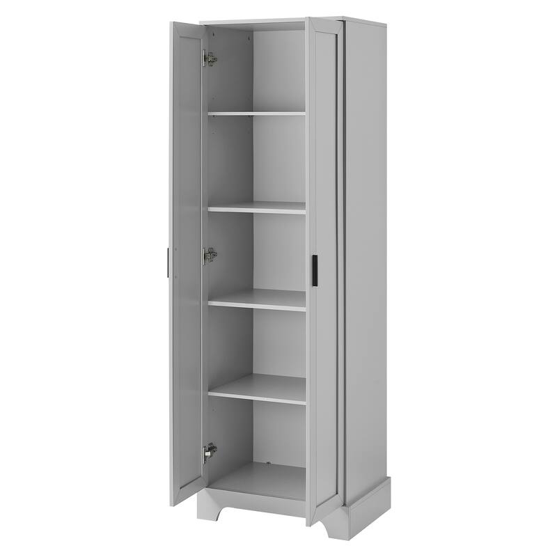 Roomfitters Tall 2-Door Storage Cabinet with 5-Tier Adjustable Shelves, Modern MDF Linen Tower for Bathroom & Office