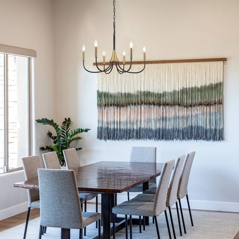 6-Light Modern Farmhouse Chandelier, Candle Style Chandelier, Semi Flush Mount Chandelier for Dining Room Living Room Kitchen