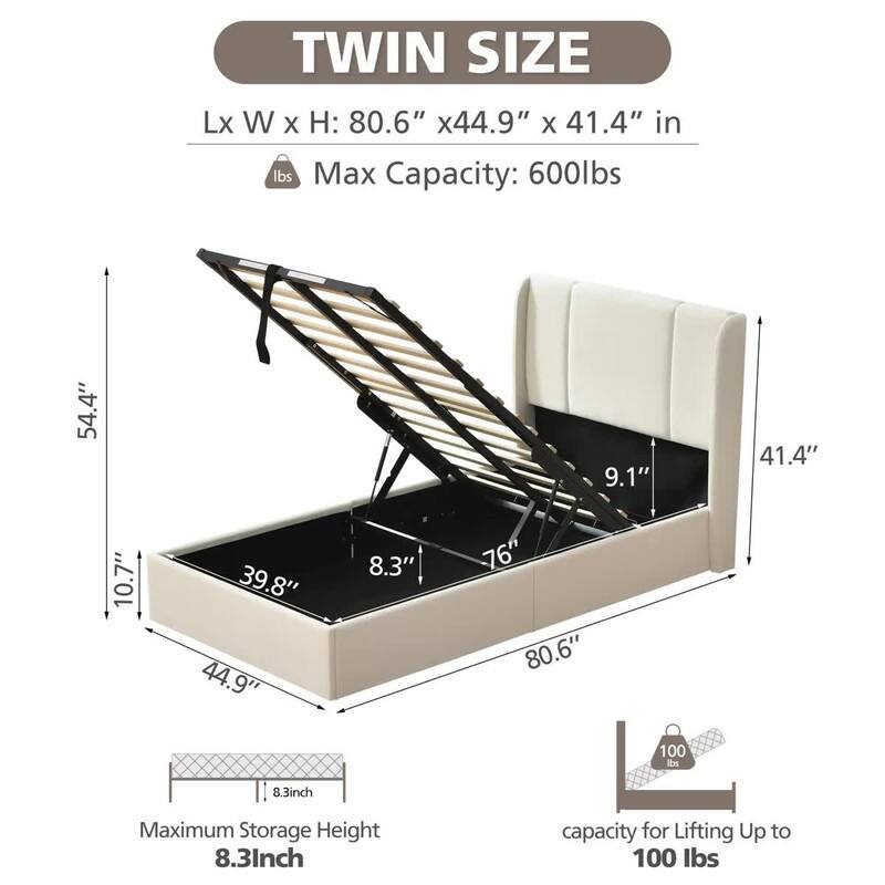 Modern Minimalist Upholstered Storage Bed with Lift-Up Platform