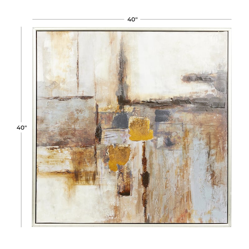 Brown Canvas Abstract Living Room Framed Wall Art with Silver Frame