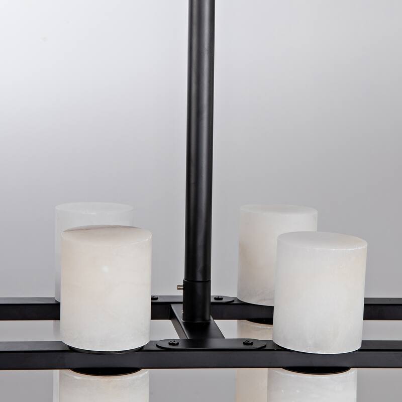 Modern Alabaster Glass Chandelier, Round or Linear Pendant Light with Up & Down Shades, D600-L1370, Copper or Black Finish