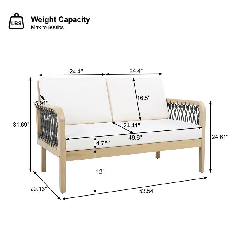 Christopher Knight Home - Outdoor Acacia Wood Loveseat and Coffee Table Set with Handwoven Rope - Loveseat + Table