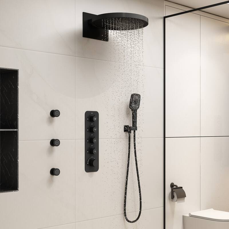 6-Spray 16 in. Wall Mount Thermostatic Fixed and Handheld Shower Head 2.5 GPM with 3-Body Jets