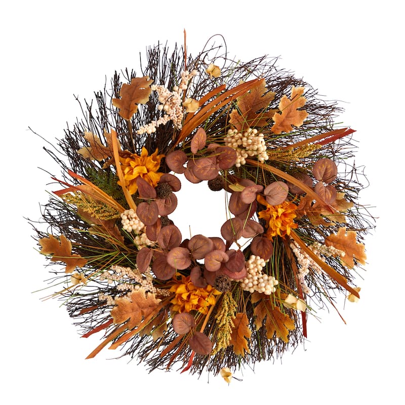 22" Autumn Dahlia and Berries Artificial Fall Wreath - 22