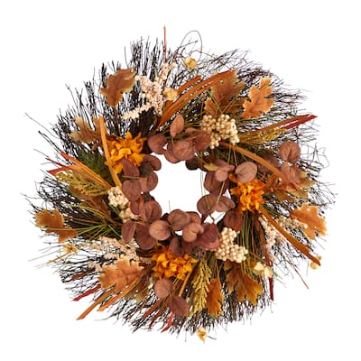 22" Autumn Dahlia and Berries Artificial Fall Wreath - 22