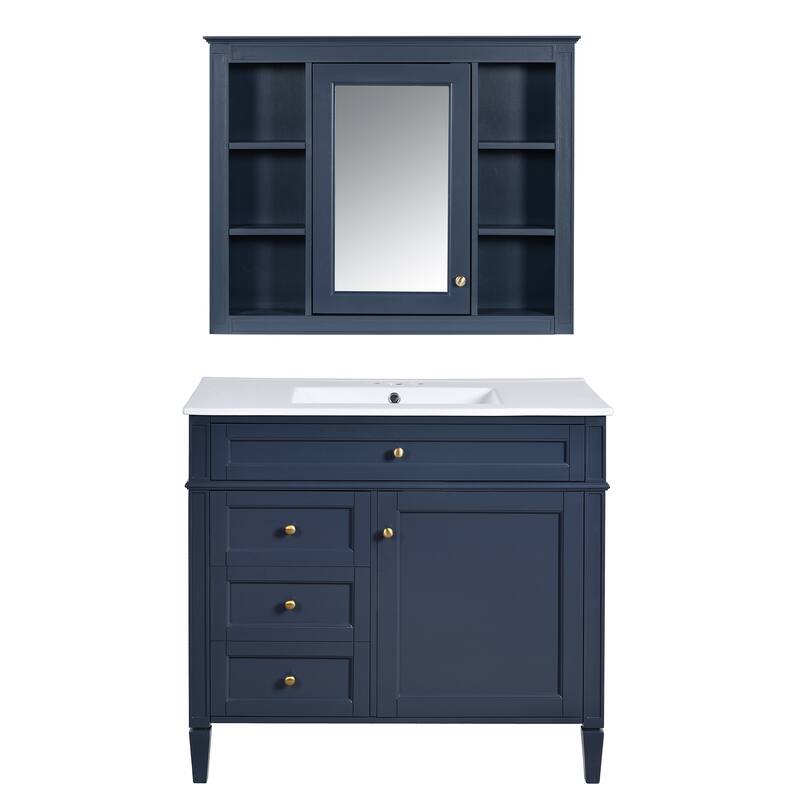 36'' Bathroom Vanity with Medicine Cabinet, Modern Bathroom Storage Cabinet with 2 Soft Closing Doors and 4 Drawers