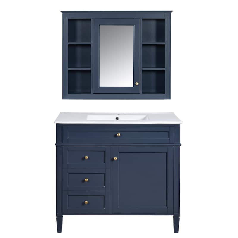 36''Bathroom Vanity With Medicine Cabinet,Modern Bathroom Storage Cabinet With 2 Soft Closing Doors And 4 Drawers,Single Sink