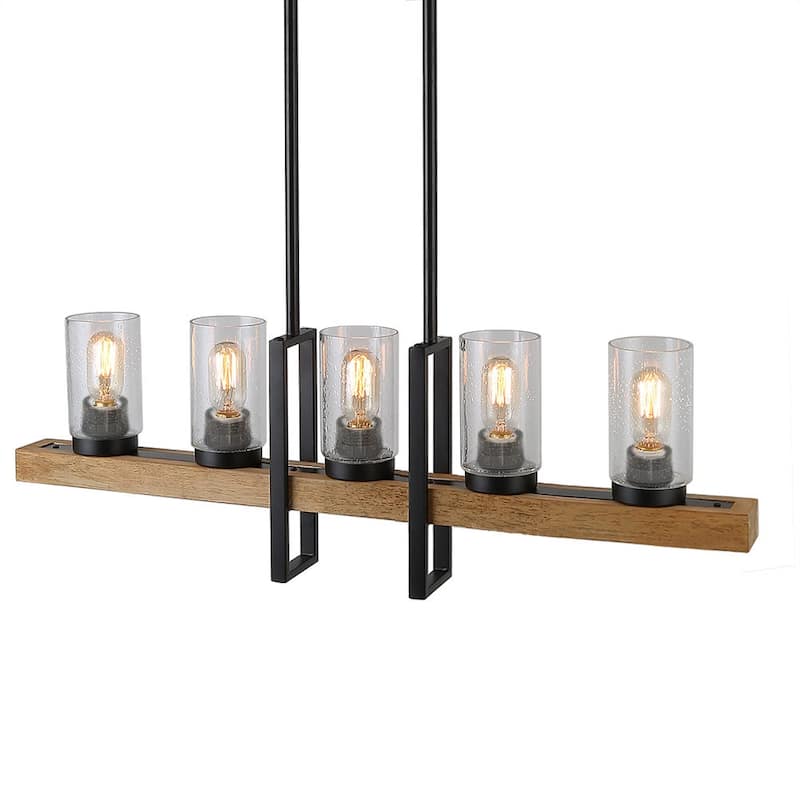 Anmytek Metal Wood Chandelier Rustic Hanging Edison Pendant Light Ceiling 5 Lights for Dining Room