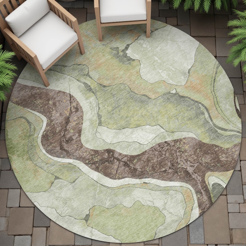 Machine Washable Indoor/Outdoor Contemporary Crackle Chantille Rug - Aloe - 8' x 8'